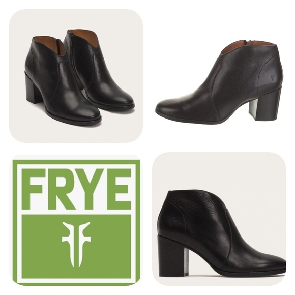 Frye - Nora Zip Short Ankle Leather Boots Black Women's Size US 8.5M - Picture 1 of 15